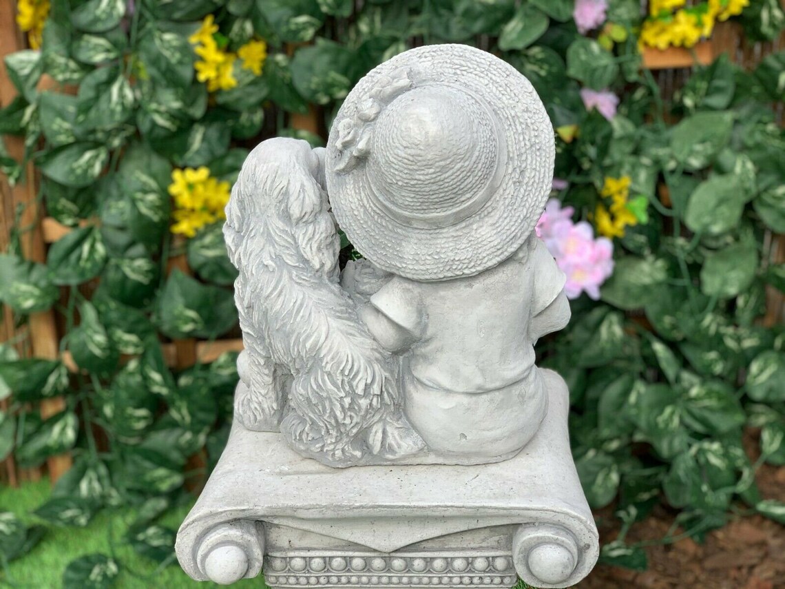 Garden Statue Girl and Dog Statue Concrete Children and Dog Etsy