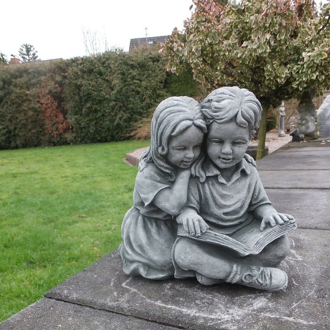 Boy and Girl Garden Statue Concrete Kids Outdoor Sculpture Etsy