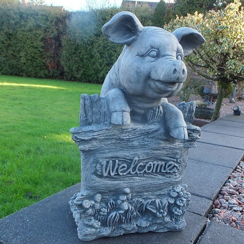 Welcome Sign Pig Garden Statue Farm Outdoor Sculpture Pet Welcome Sign Pig Garden Statue Farm, Stone Pig Garden Statue