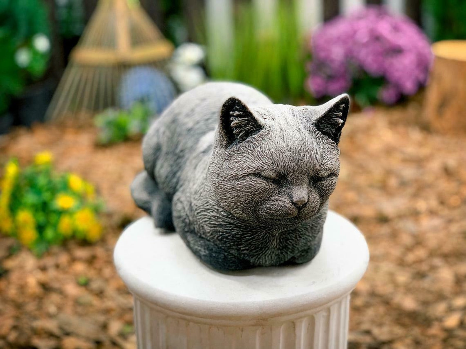 Black Cat Garden Statue Outdoor Sculpture Concrete Backyard Etsy