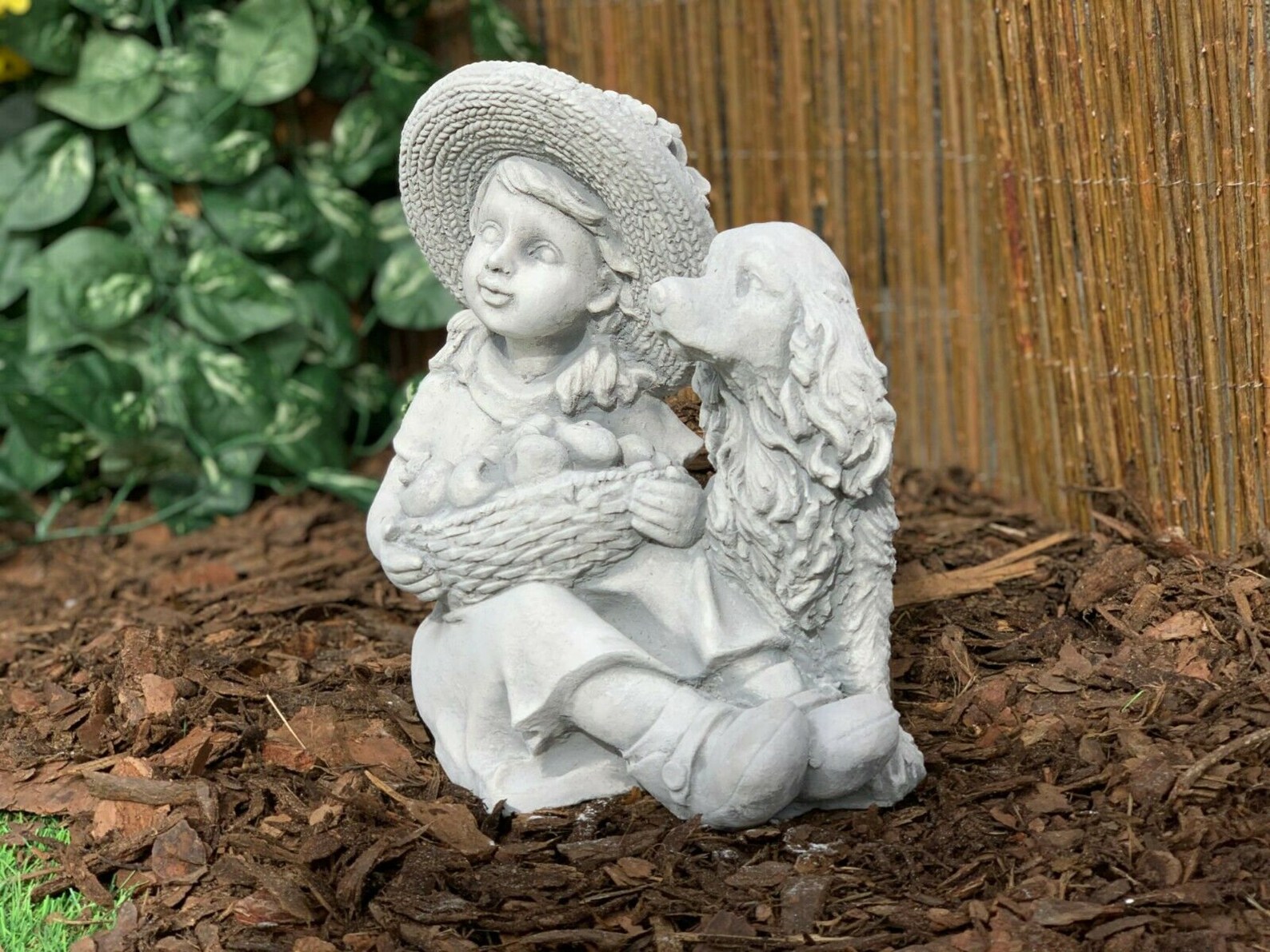 Garden Statue Girl and Dog Statue Concrete Children and Dog Etsy