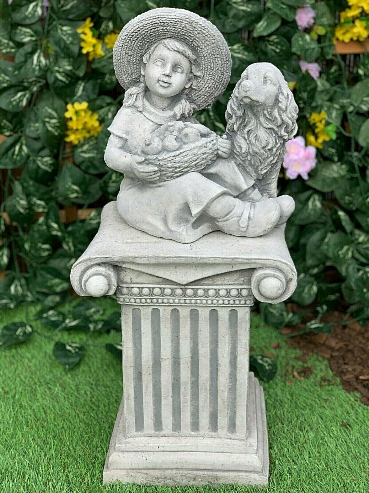 Garden Statue Girl and Dog Statue Concrete Children and Dog Etsy