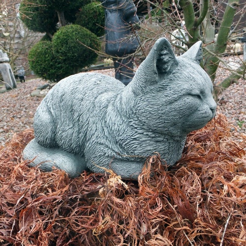 Black Cat Garden Statue Outdoor Sculpture Concrete Backyard Etsy