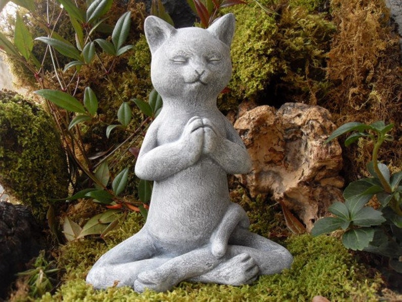Meditating Kitty Outdoor Sculpture Cat Figurine Concrete Zen Etsy