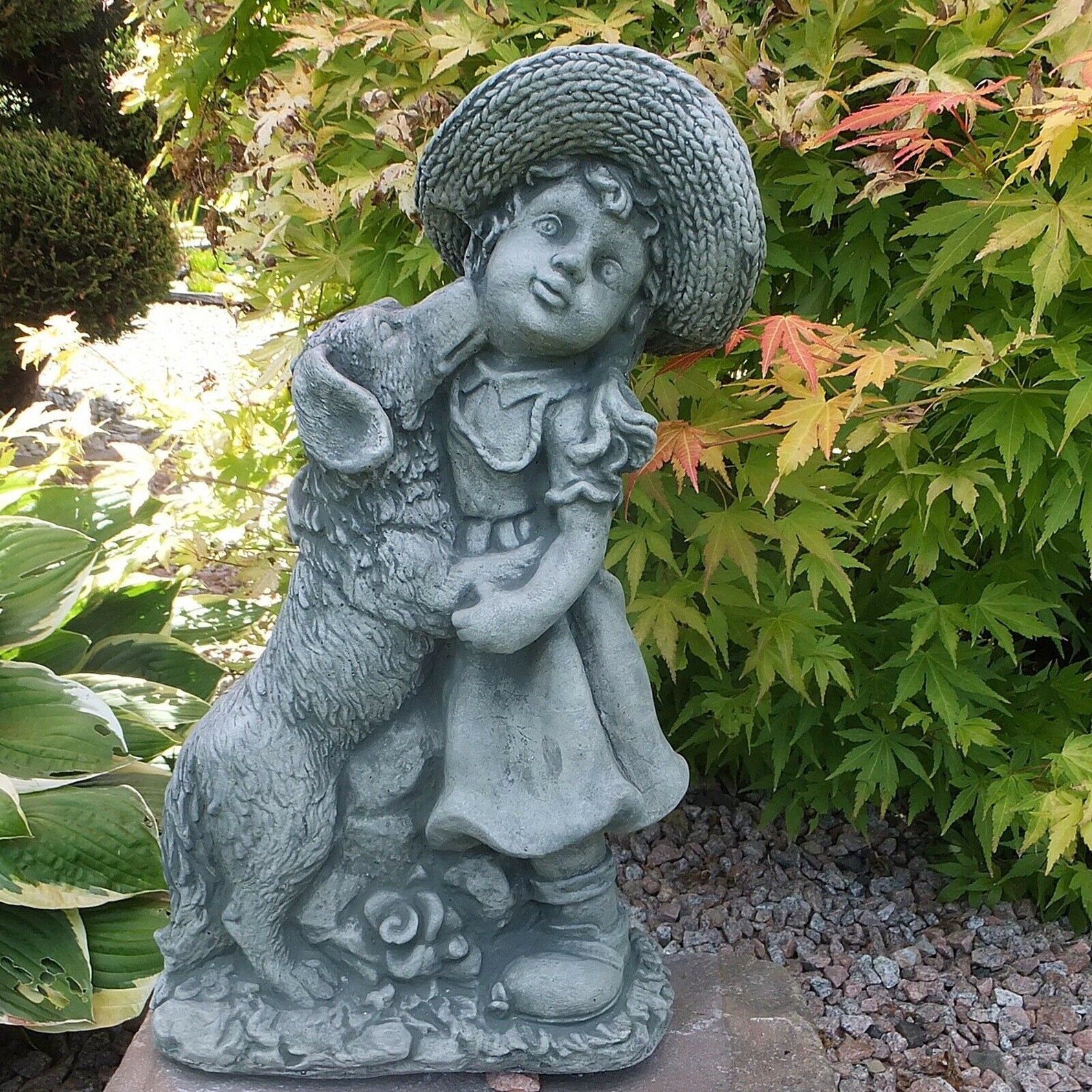 Girl With Dog Figure Garden Statue Concrete Children and Dog Etsy