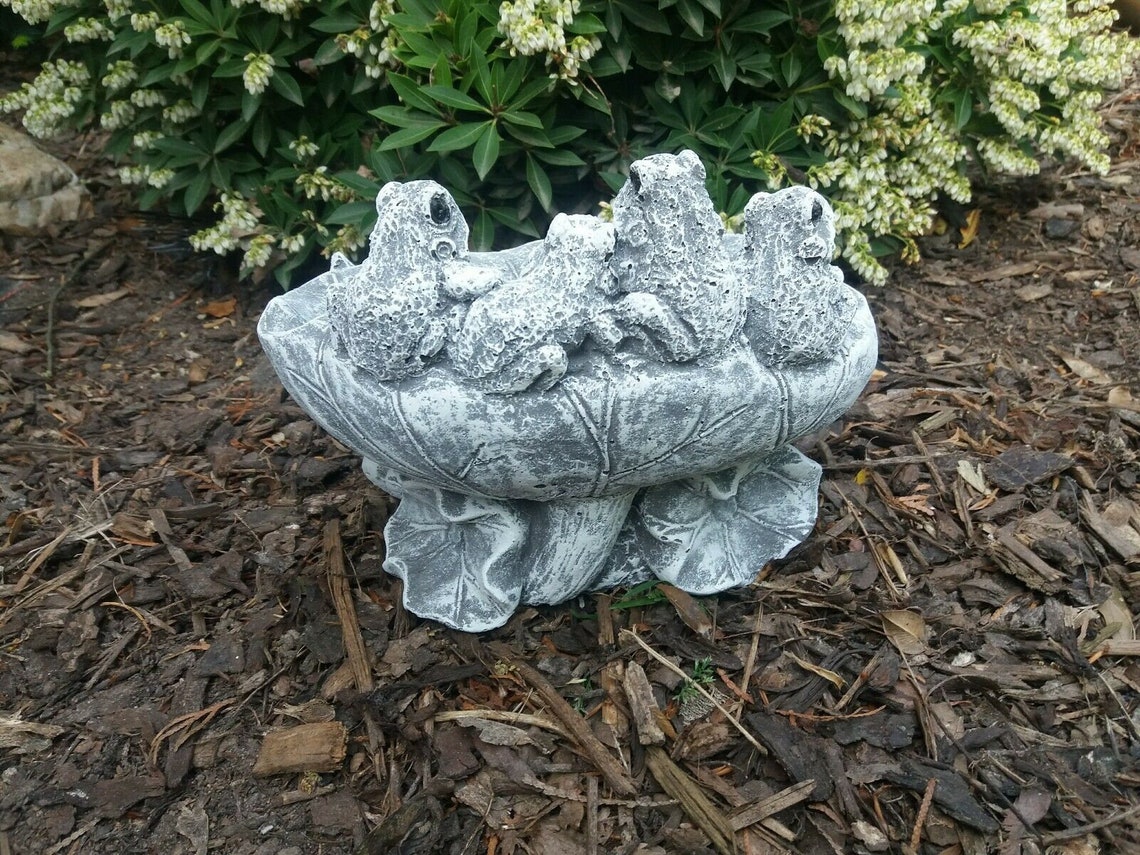 Bird Bath With Frogs Garden Decor Form Leaf Backyard Bowl for Etsy