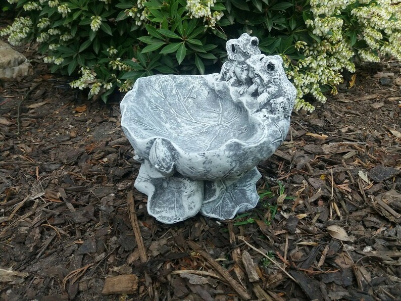 Bird Bath With Frogs Garden Decor Form Leaf Backyard Bowl for Etsy