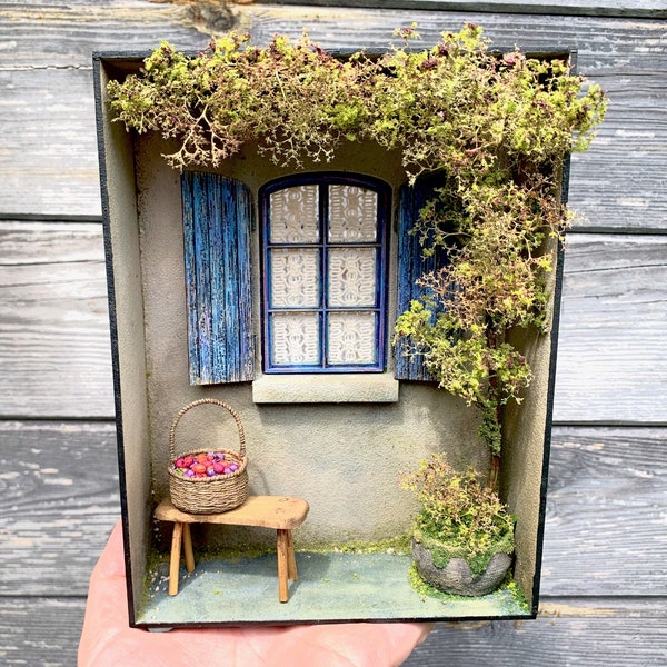 DIY Kit - 1:12 Scale Shuttered Window Miniature Dolls House Room Box