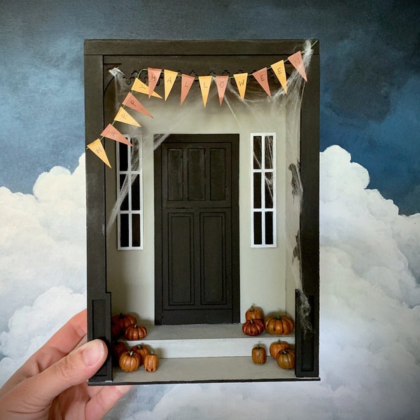 DIY Kit - 1:12 Scale Front Door with Porch Miniature Dolls House Room Box Halloween