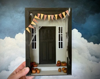 DIY Kit - 1:12 Scale Front Door with Porch Miniature Dolls House Room Box Halloween