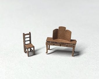 1/144 Scale Dollhouse Dressing Table Set: Micro Scale Furniture Kit