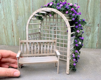 DIY Kit - 1:12 Scale Pergola and Bench Miniature Dolls House Garden Furniture Accessory