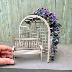 DIY Kit - 1:12 Scale Pergola and Bench Miniature Dolls House Garden Furniture Accessory