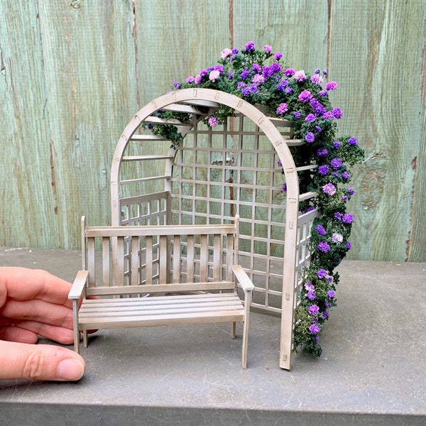 DIY Kit - 1:12 Scale Pergola and Bench Miniature Dolls House Garden Furniture Accessory