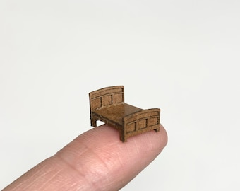 1/144 Scale Panelled Double Bed Kit: Micro Scale Dollhouse Furniture