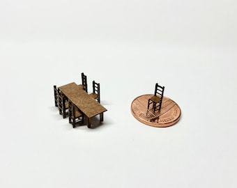 Table longue et chaises - 1/144 1:144 Micro Scale DollsHouse Kit de meubles pour maison de poupée