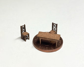 Fairy Table & Chairs - 1:144 1/44 Micro Scale DollsHouse Dollhouse Furniture kit