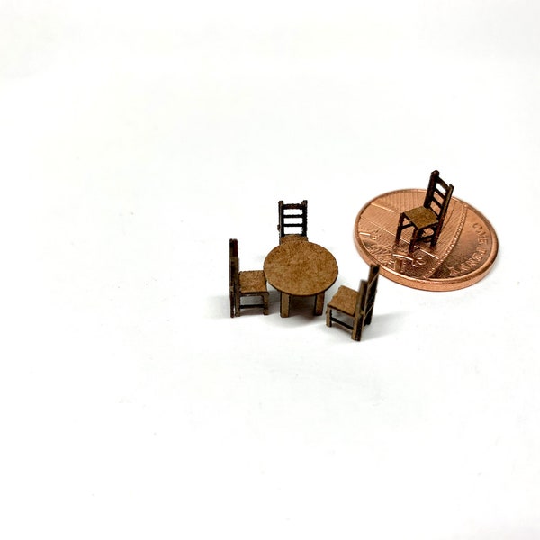 Round Table & Chairs - 1:144 1/44 Micro Scale DollsHouse Dollhouse Furniture kit