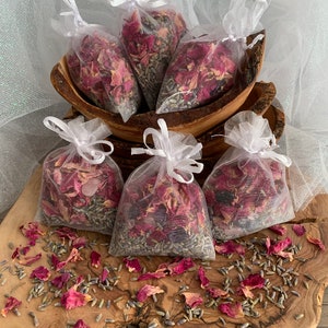 Lavender Rose Sachet: Amethyst Rose Quartz Crystals, Aromatherapy Herbal Blend