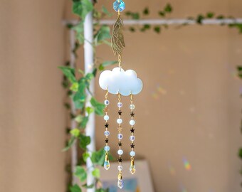 Petit attrape-soleil nuage en opalite | cadeau fête des mères | Attrape-soleil en cristal | Décoration bohème | Hippie | Teintes de moulage | Mobile suspendu