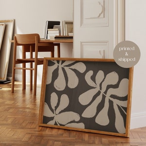 Schwarze abstrakte horizontale Wandkunst Mitte des Jahrhunderts moderner schwarzweißer abstrakter Blumendruck Boho Minimal Neutral Trendy Print PHYSIKALISCHER EINZELTEIL