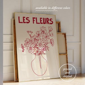 Impresión de jarrón de flores dibujado a mano - Póster floral retro - Impresión de flores botánicas abstractas - Les Fleurs - Impresión de mercado de flores - Póster de flores bohemias