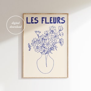 Impresión de jarrón de flores dibujado a mano - Póster floral retro - Impresión de flores botánicas abstractas - Les Fleurs - Impresión del mercado de flores - ARTE DE PARED IMPRIMIBLE