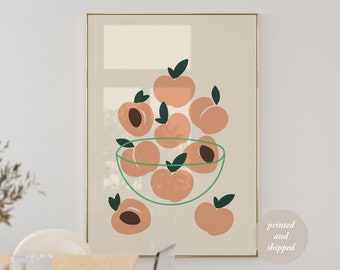 Kitchen Wall Art Fruit Market Food Poster Peaches in Bowl Illustration Hand Drawn Modern Kitchen Dinning Poster Fruit Print Peaches Poster