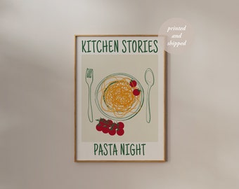 Pasta Print - Modern Kitchen Wall Art - Spaghetti Print - Pasta Night Poster - Hand Drawn Dining Poster - Pasta Lover Gift - Food Poster