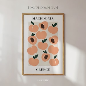 Brzoskwinia Owoce Druk Kuchnia Sztuka Ścienna Plakat Jedzenie Rynek Owoców Druk Brzoskwinie Macedonia Grecja Jadalnia Dekoracja Kolorowy Owoc Druk DO DRUKU