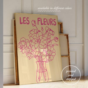 Hand Drawn Flower Vase Print - Retro Floral Poster - Les Fleurs - Flower Market Print - Boho Flower Poster - Mothers Day Gift - Gift for Mom
