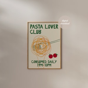 Pasta Lover Club Print - Spaghetti Print - Pasta Poster - Hand Drawn Kitchen Art - Foodie Drawing - Pasta Illustration - PRINTABLE WALL ART