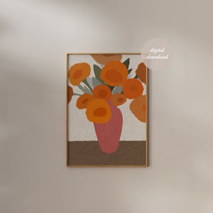 Impresión de jarrón de flores dibujada a mano - Dibujo de bodegones vintage - Estampado floral retro - Arte botánico abstracto - Flor boho - ARTE DE PARED IMPRIMIBLE