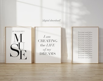 Set of 3 Inspirational Quotes Wall Prints Black And White Minimalist Print Set Positive Affirmation Quotes Manifest Posters Set PRINTABLE