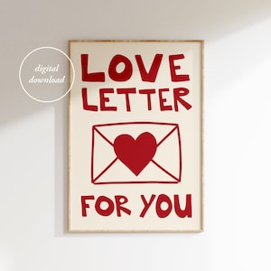 Impresión de carta de amor para ti - Póster de amor dibujado a mano - Impresión tipográfica - Arte de pared retro de mediados de siglo - Impresión grande - DESCARGA DIGITAL