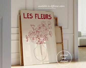 Imprimé vase de fleurs dessiné à la main - Poster floral rétro - Fleur abstraite - Les Fleurs - Imprimé marché aux fleurs - Poster floral bohème - Cadeau pour maman