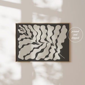 Schwarze abstrakte horizontale Wandkunst Mitte des Jahrhunderts moderner schwarzweißer abstrakter Blumendruck Boho Minimal Neutral Trendy Print PHYSIKALISCHER EINZELTEIL