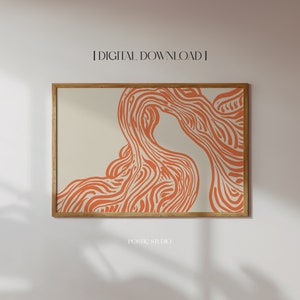Arte de parede abstrata de meados do século, impressão estética moderna, pôster minimalista, bonito, laranja, tendência, arte de parede, impressão abstrata, impressão horizontal, imprimível