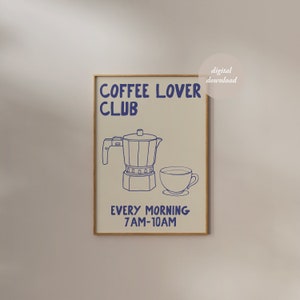 Impresión del Coffee Lover Club - Cartel del desayuno - Impresión de Moka Pot Espresso - Impresión de cocina dibujada a mano - Dibujo gastronómico - ARTE DE PARED IMPRIMIBLE