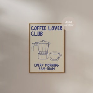 Coffee Lover Club Print - Breakfast Poster - Moka Pot Espresso Print - Hand Drawn Kitchen Print - Foodie Drawing - PRINTABLE WALL ART