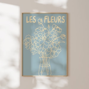 Impresión de jarrón de flores dibujado a mano - Póster floral retro - Impresión de flores botánicas abstractas - Les Fleurs - Impresión del mercado de flores - ARTE DE PARED IMPRIMIBLE