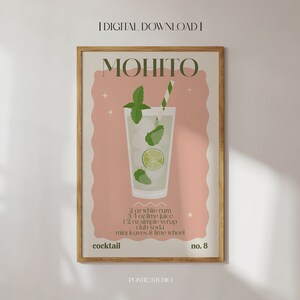 Mohito カクテルプリント カラフル トレンディ カクテル ポスター ホーム バー カート デコレーション キュート レトロ カクテル ウォール アート アルコール ドリンク アートプリント 印刷可能