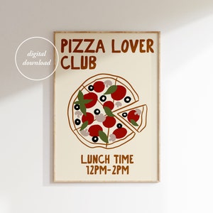 Impresión del club de amantes de la pizza - Póster de pizza - Arte mural de cocina dibujado a mano - Dibujo de amante de la comida - Ilustración de pizza dibujada a mano - ARTE MURAL IMPRIMIBLE
