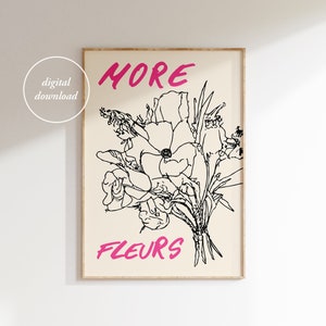 Impresión de flores dibujadas a mano - Póster floral retro - Más flores - Dibujo de ramo - Floral abstracto - Impresión del mercado de flores - ARTE DE PARED IMPRIMIBLE