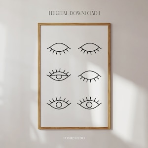 Abstract Eyes Wall Art Minimalist Black And White Eye Print Line Drawn Eye Poster Eyelash Poster Boho Mid Century Modern Wall Art PRINTABLE