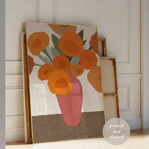 Handgezeichnet Blumenvase Print - Vintage Stillleben Zeichnung - Retro Blumendruck - Abstrakte botanische Kunst - Küchen Print - Boho Blumen Poster