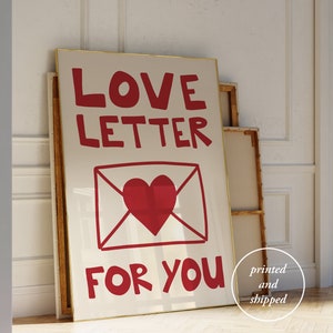 Impresión de carta de amor para ti - Póster de amor dibujado a mano - Impresión tipográfica - Decoración de pared retro - Impresión roja - Impresión de gran tamaño