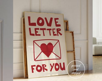 Love Letter For You Print - Hand Drawn Love Poster - Typography Print - Mid Century Modern - Retro Wall Decor - Red Print - Large Size Print