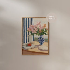 Impresión de jarrón de flores dibujada a mano - Dibujo de naturaleza muerta vintage - Estampado floral retro - Arte floral botánico - Impresión de cocina - ARTE DE PARED IMPRIMIBLE