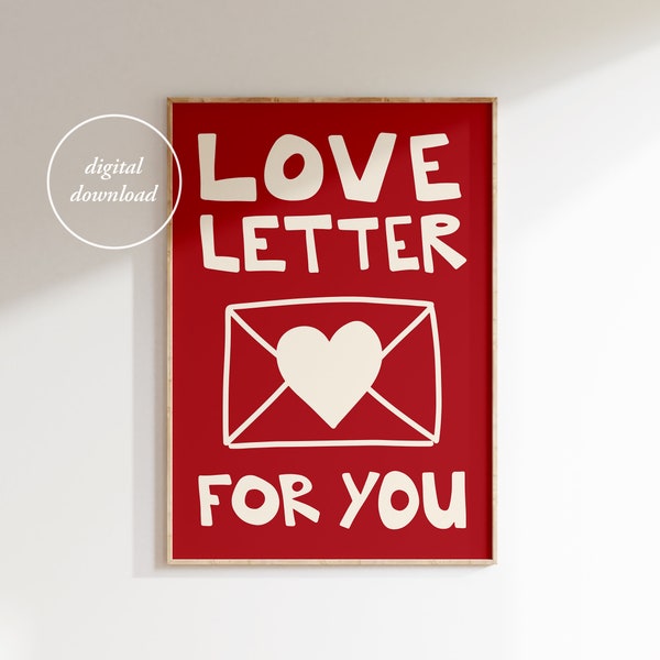 Love Letter For You Print - Hand Drawn Love Poster - Typography Print - Mid Century Modern - Retro Wall Art - Large Print - DIGITAL DOWNLOAD